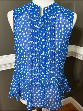 CAbi Royal Blue Sleeveless Pintuck Button-Front Blouse